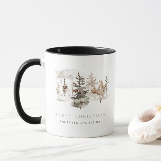 Mug Aquarelle de Noël Couche paysage hiver (Avec donut)