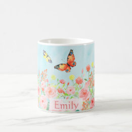 Mug aquarelle de papillons de roses de ressort