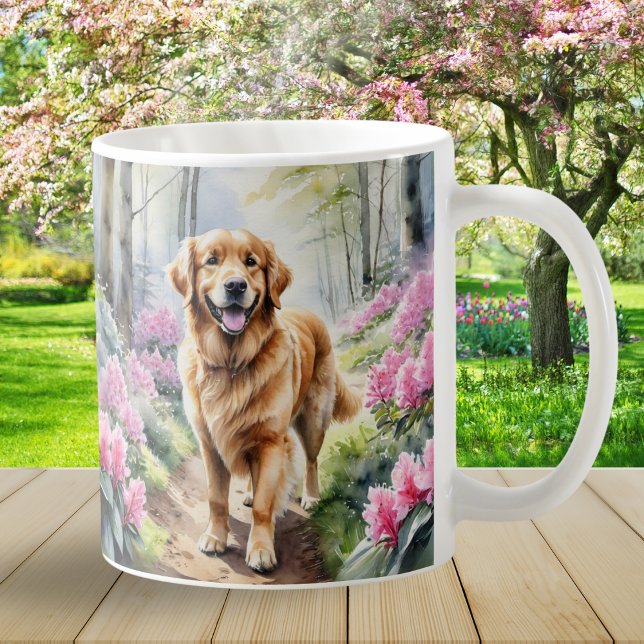 Mug Aquarelle de race de chien de Golden Retriever (A pretty mug with picture of a Golden Retriever dog in a watercolor style)