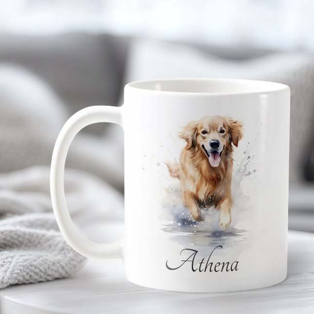 Mug Aquarelle de récupération d'or peinture texte pers (Golden retriever watercolor painting custom text coffee mug)