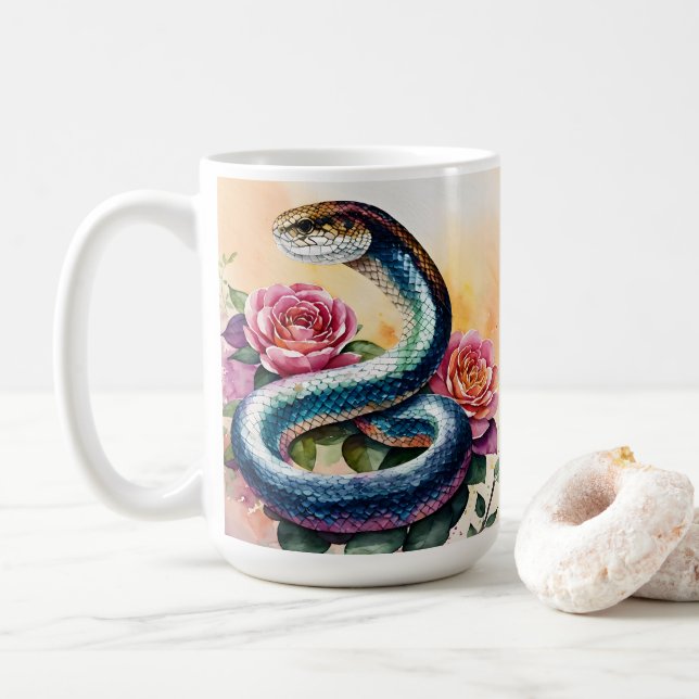 Mug Aquarelle de serpent Art Floral (Avec donut)