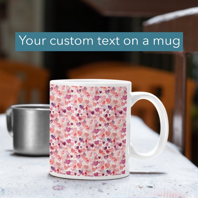 Mug Aquarelle de texte personnalisé Coeurs mignons (Créateur téléchargé)