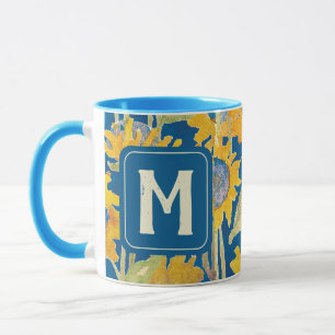 Mug Aquarelle de tournesol jaune moderne Monogramme fl