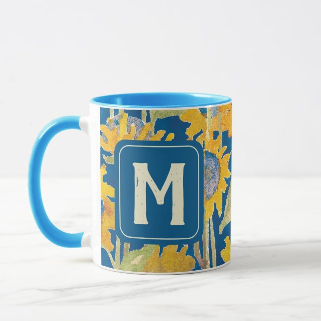 Mug Aquarelle de tournesol jaune moderne Monogramme fl (Gauche)