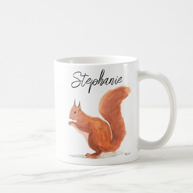 Mug Aquarelle d'écureuil animal boisé nom de bébé chut (Droite)