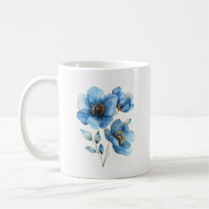 Mug Aquarelle délicate bleu azur et fleurs d'or