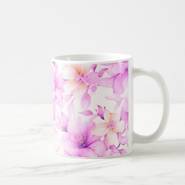 Mug Aquarelle délicate Fleurs roses (Droite)