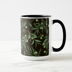 Mug Aquarelle des branches d'olive en noir