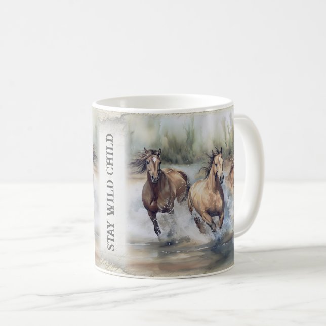 Mug Aquarelle des Chevaux sauvages (Devant droit)