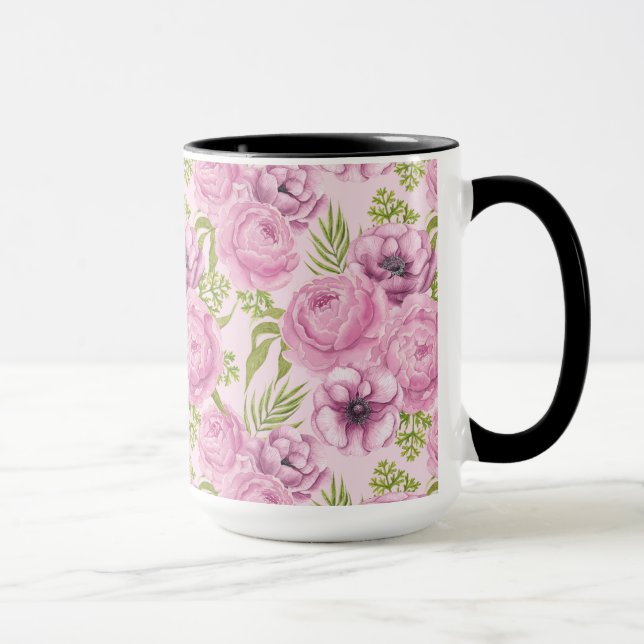 Mug Aquarelle des fleurs de pivoine et d'anémone (Droite)
