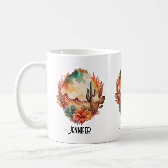 Mug Aquarelle Désert Cactus et Montagnes (Gauche)