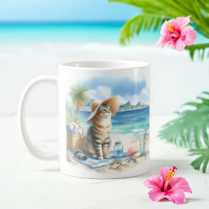 Mug Aquarelle d'été Chat sur la plage
