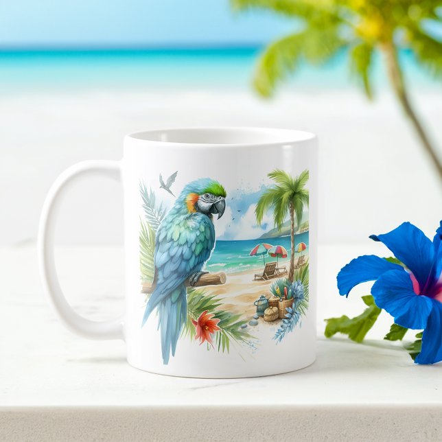 Mug Aquarelle d'été Parrot sur la plage (Créateur téléchargé)