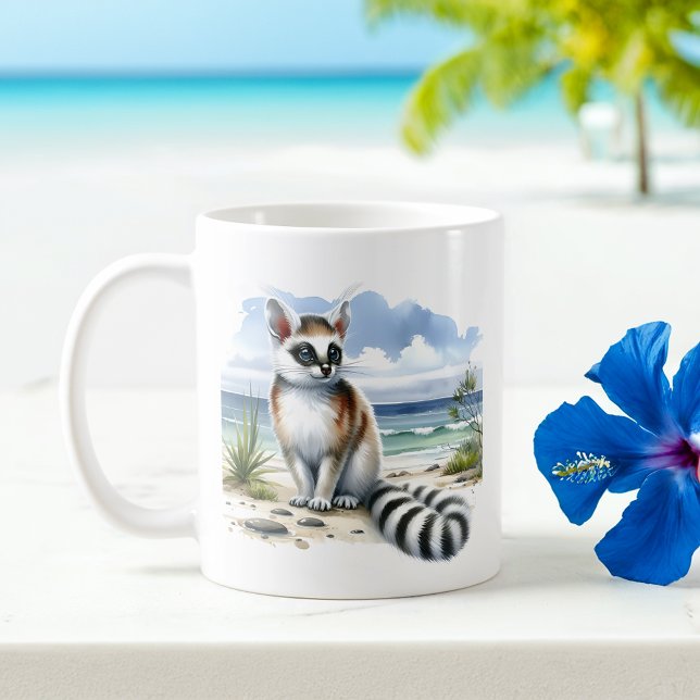 Mug Aquarelle d'été Ringtail sur la plage (Créateur téléchargé)