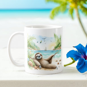 Mug Aquarelle d'été Sloth sur la plage