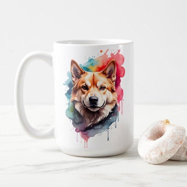 Mug Aquarelle Dog Splatz Art Portrait Splash (Avec donut)