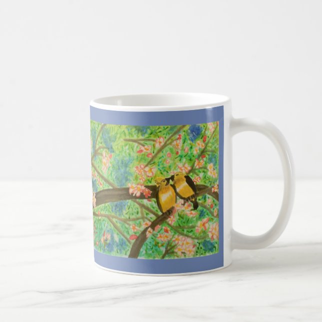 Mug Aquarelle d'oiseaux et de fleurs de ressort (Droite)