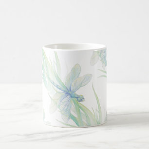 Mug Aquarelle Dragonfly in Soft Blues & Green Art