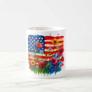 Mug Aquarelle drapeau américain & Fleur sauvage - Patr