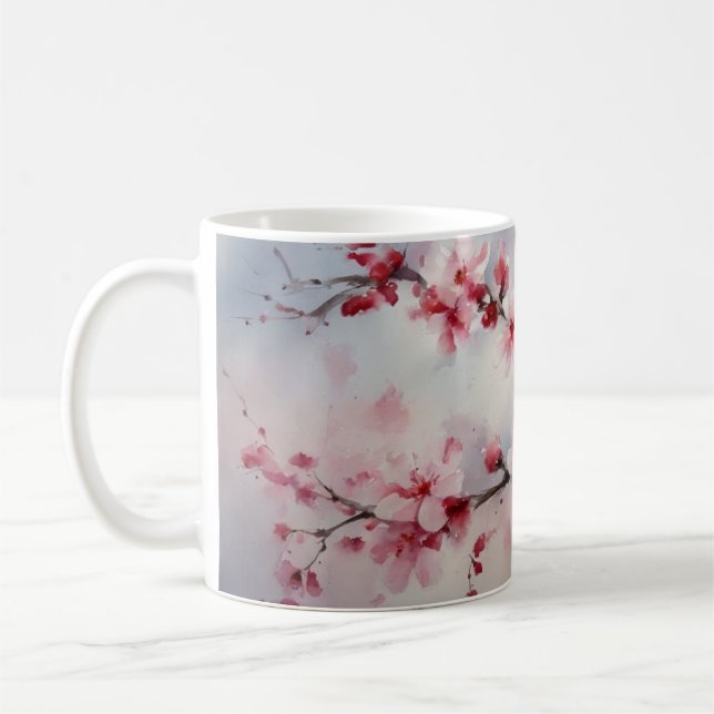 Mug Aquarelle d'une branche de fleurs de cerisiers. (Gauche)
