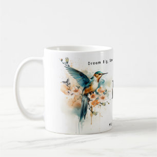 Mug Aquarelle Élégant Monogramme De Colibri Avec Nom