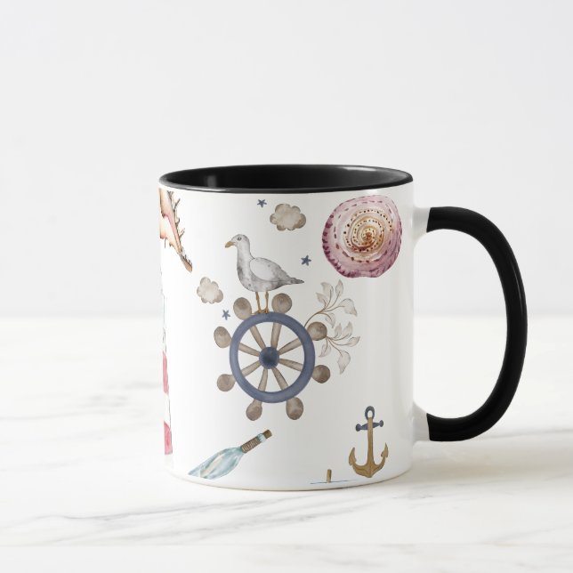 Mug Aquarelle éléments nautiques marin (Droite)