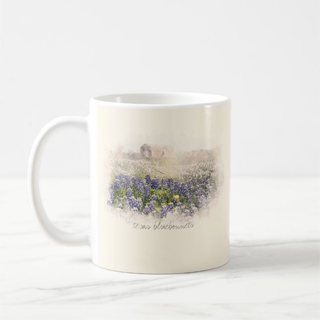 Mug Aquarelle esquissée du champ Bluebonnet (Gauche)