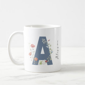 Mug Aquarelle esthétique Florale Lettre A Monogramme