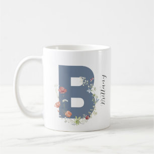 Mug Aquarelle esthétique Florale Lettre B Monogramme