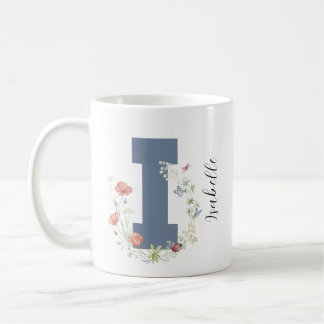 Mug Aquarelle esthétique Florale Lettre i Monogramme