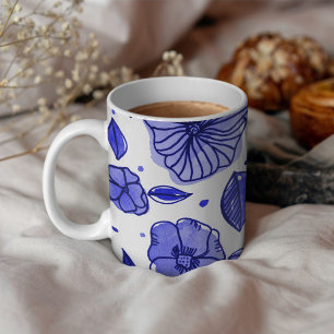 Mug Aquarelle et fleurs d'encre - palette bleue