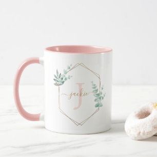 Mug Aquarelle Eucalyptus Monogramme encadré