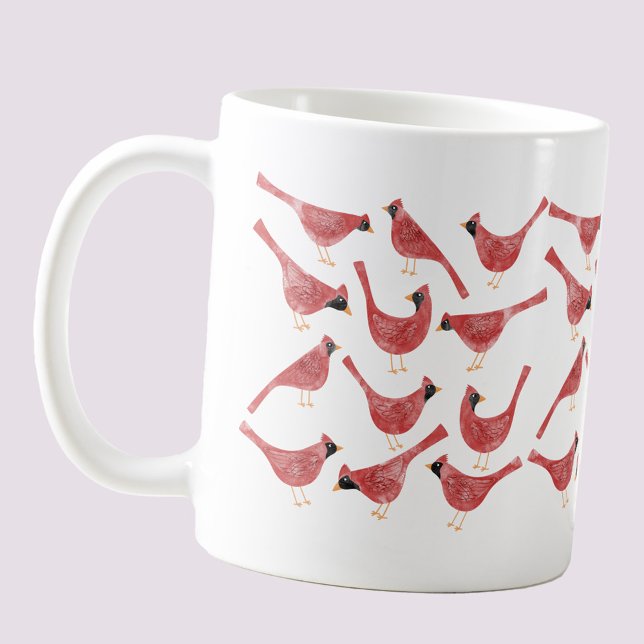 Mug Aquarelle Festive Cardinal Bird (Festive Cardinal bird red and white watercolor art coffee mug for Christmas and the winter Holidays)