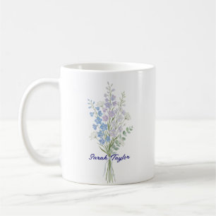 Mug Aquarelle Fleur de Naissance Larkspur Personnalisé