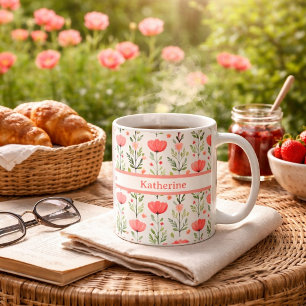 Mug Aquarelle Fleur de Pavot Rose Corail