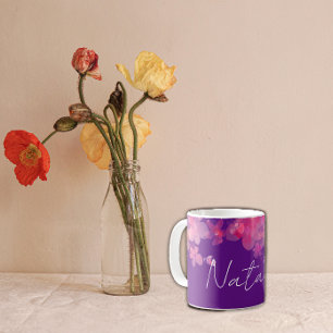 Mug Aquarelle fleurie pourpre nom