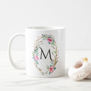 Mug Aquarelle Fleurs avec brindilles Monogramme de cou