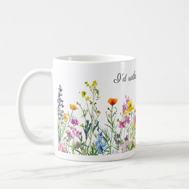 Mug Aquarelle Fleurs Bordure Je préfèrerais Jardiner (Gauche)