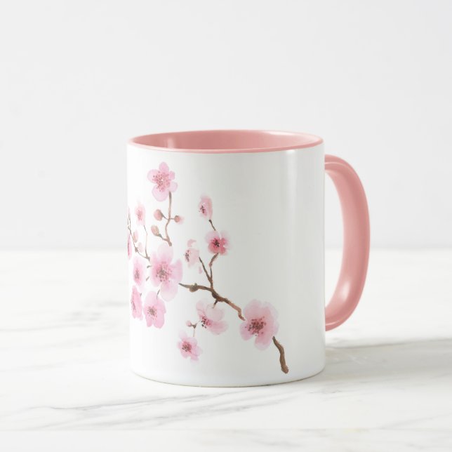 Mug aquarelle Fleurs de Cerisiers (Devant droit)