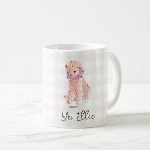 Mug Aquarelle Fleurs de Chien Aimer, Nom En vichy Doux