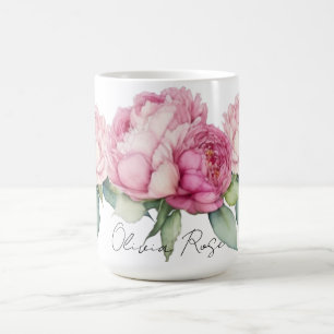 Mug Aquarelle fleurs roses pivoines roses roses roses