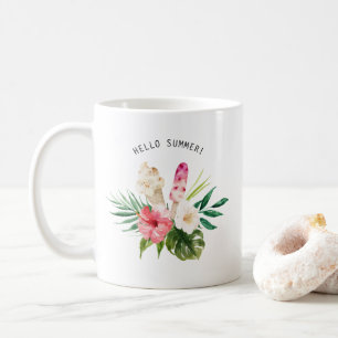 Mug Aquarelle Fleurs tropicales, Feuilles avec crème g