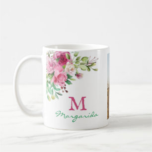 Mug Aquarelle Floral Monogramme Deux Photo Collage Gir