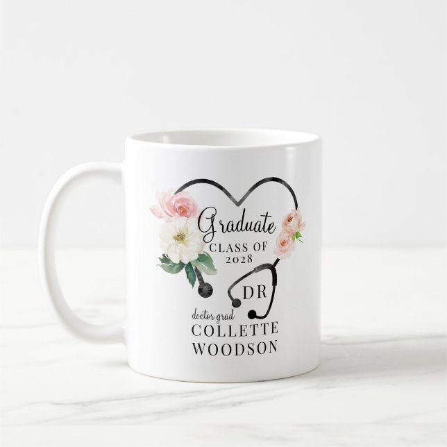 Mug Aquarelle Floral Stethoscope Infirmière Diplôme (Gauche)