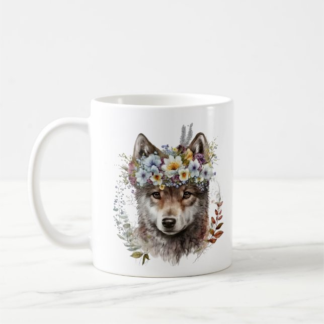 Mug Aquarelle Floral Wolf (Gauche)