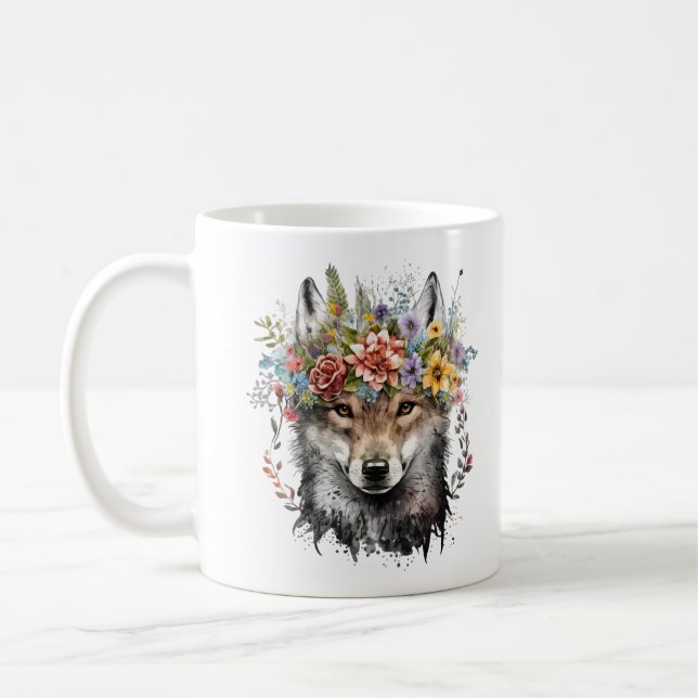 Mug Aquarelle Floral Wolf (Gauche)