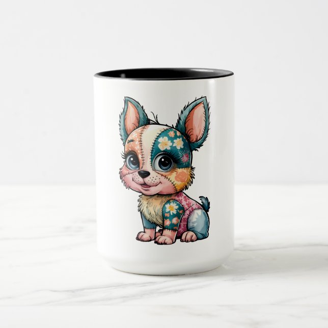 Mug Aquarelle florale adorable bébé chien (Centre)