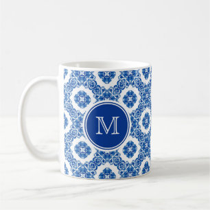 Mug Aquarelle Florale Bleue et Blanc Monogramme Parisi