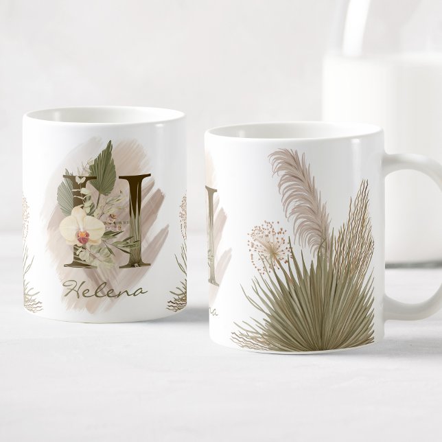 Mug Aquarelle florale Boho Nom du monogramme personnal (Créateur téléchargé)