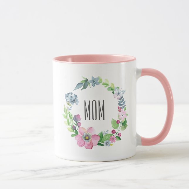 Mug Aquarelle florale et jour de mère du papillon | (Droite)